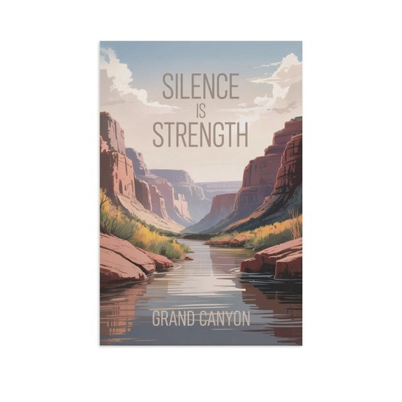 Motivational Poster Grand Canyon Zen Inspirational Quote Silence Is Strength Meditation Yoga Wall Art for Bedroom Living Room Office Canvas Poster