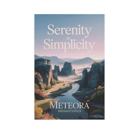 Motivational Poster Meteora Monasteries Zen Inspirational Quote Serenity in Simplicity Meditation Yoga Wall Art for Bedroom Living Room Office Canvas Poster