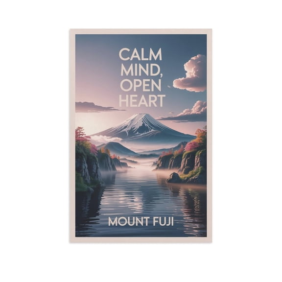 Motivational Poster Mount Fuji Zen Inspirational Quote Calm Mind, Open Heart Meditation Yoga Wall Art for Bedroom Living Room Office Canvas Poster