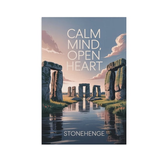Motivational Poster Stonehenge Zen Inspirational Quote Calm Mind, Open Heart Meditation Yoga Wall Art for Bedroom Living Room Office Print Poster