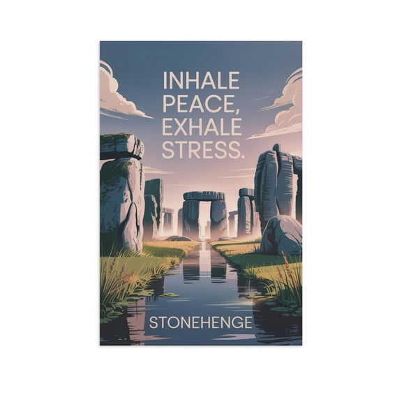 Motivational Poster Stonehenge Zen Inspirational Quote Inhale Peace, Exhale Stress Meditation Yoga Wall Art for Bedroom Living Room Office Canvas Poster