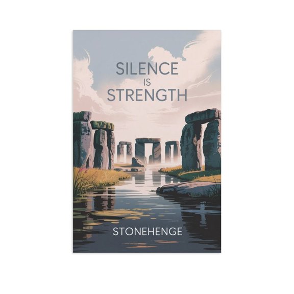 Motivational Poster Stonehenge Zen Inspirational Quote Silence Is Strength Meditation Yoga Wall Art for Bedroom Living Room Office Canvas Poster