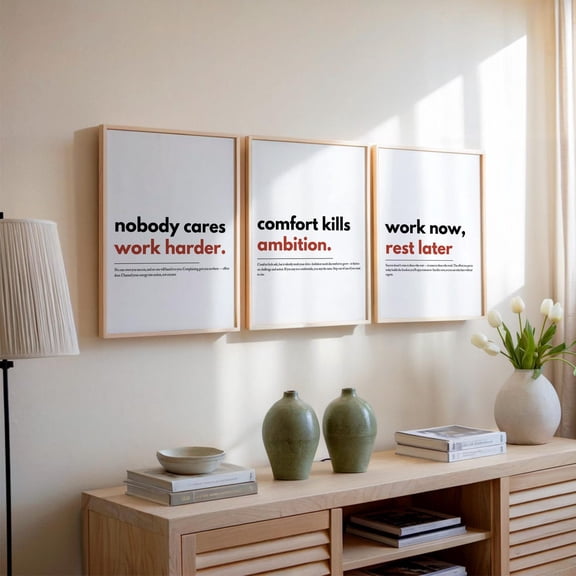 Motivational Poster Uplifting Quote White and Red Typography Print Office Decor Set 3 Unframed Paper Print 8x12