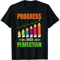 thumbnail image 1 of Motivational Progress Over Perfection Back to School Teacher T-Shirt Black X-Large, 1 of 4