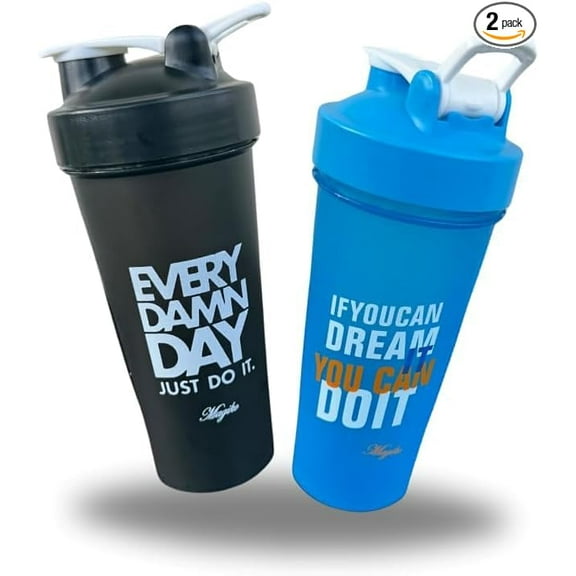 Motivational Protein Shaker Sports and Outdoor 28oz Nutrition 2 Pack Water Bottle