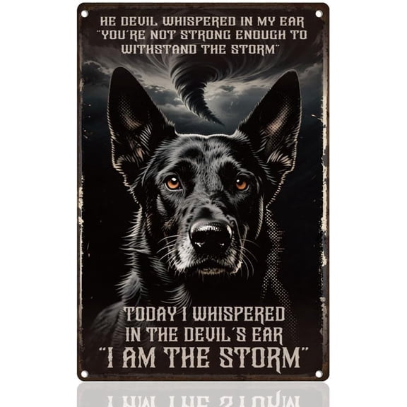 Motivational Quote Black Dog Tin Sign Retro Metal Wall Decor 8" x 12" Inspirational Devil Whisper I am The Storm Vintage Wall