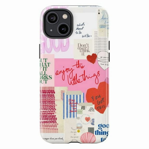 Motivational Quote Collage Phone Case, Pink Positive Affirmation iPhone Cover, Unique Artistic Protective Case for iPhone 17 16 15 14 13 12 11 Pro Max Plus Mini
