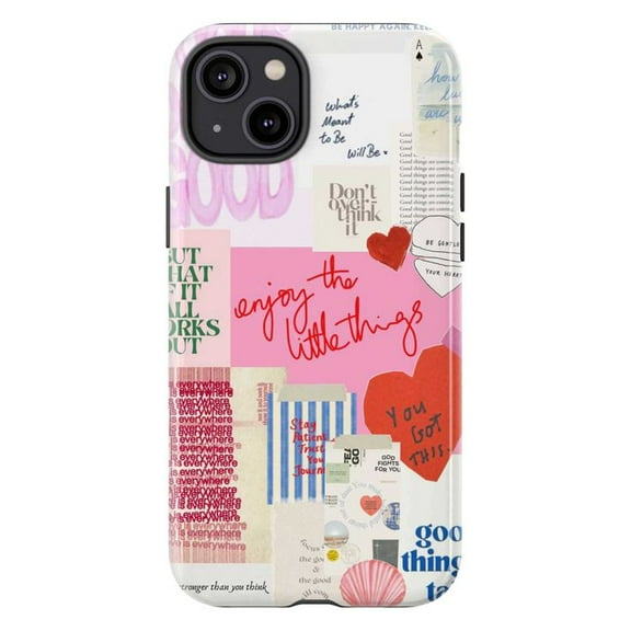 Motivational Quote Collage Phone Case, Pink Positive Affirmation iPhone Cover, Unique Artistic Protective Case for iPhone 17 16 15 14 13 12 11 Pro Max Plus Mini