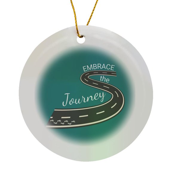 3drose, Motivational Quote Embrace the Journey with an Image of Road Pavement, Circle Porcelain Ornament