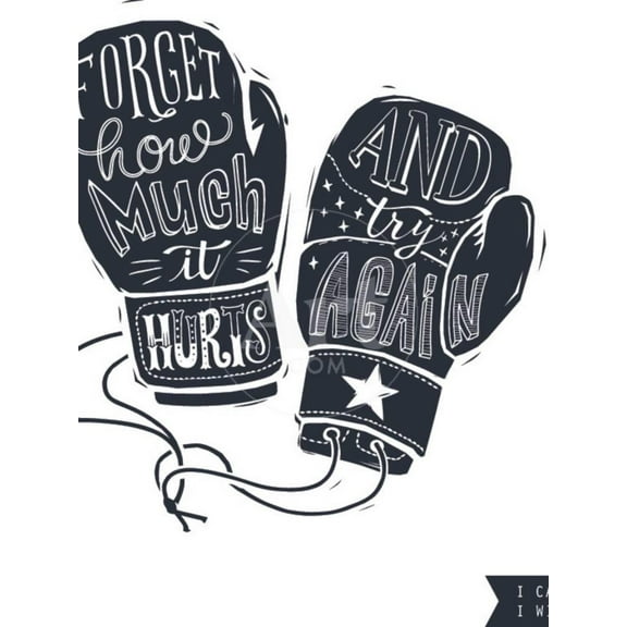 Motivational Quote HandWritten within Silhouette of Boxing Gloves Creative Hand Lettering Persis, Unframed Art Print Wall Art by Lisitsaimage Sold by ArtCom