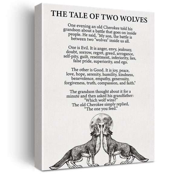 Motivational Quote Inspirational Two Wolves Painting Canvas Wall Art poster Office Home Decor Positive Wolf Poster Unframed12x18inch(30x45cm)