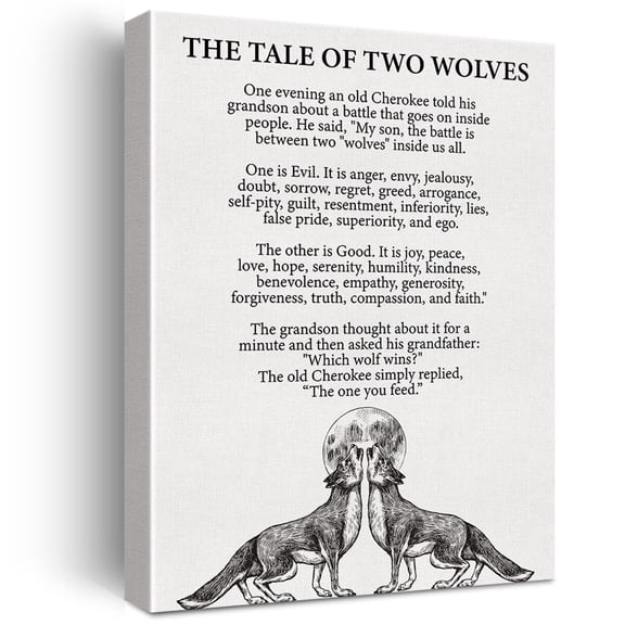 Motivational Quote Inspirational Two Wolves Painting Canvas Wall Art poster Office Home Decor Positive Wolf Poster