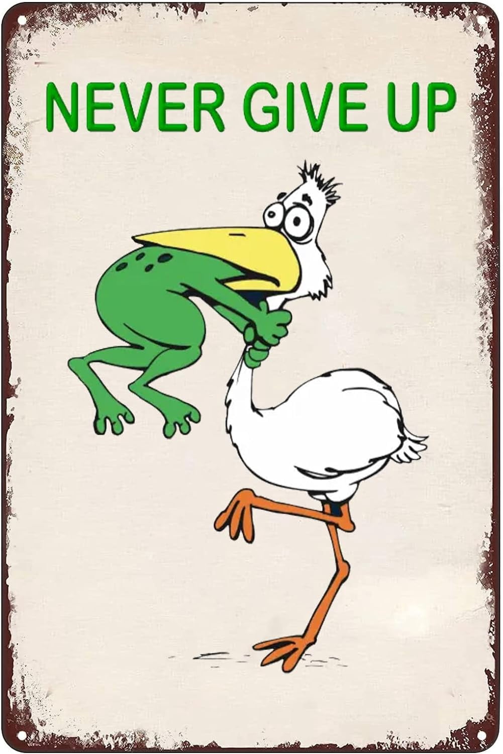 Motivational Quote Metal Wall Sign with Frog and Bird Design Vintage ...