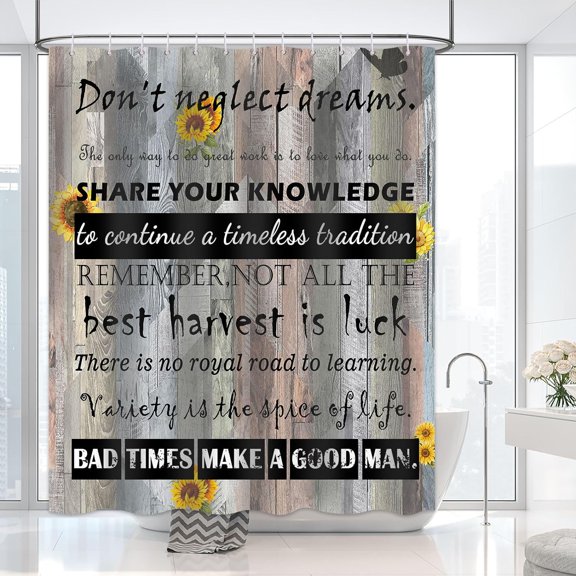 Motivational Quote Shower Curtain for Bathroom, Inspirational Quote Encourage Oneself Shower Curtain Set Waterproof Fabric Bathtub Curtain Decor with 12 Hooks, 72x72 inches