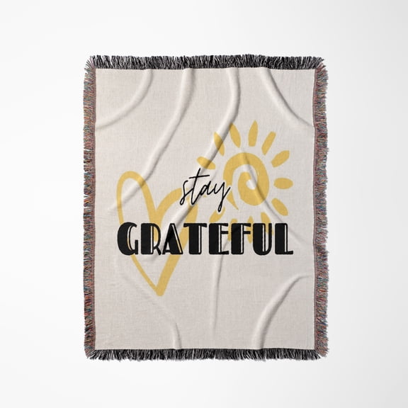 Motivational Quote Stay Grateful With Sun And Heart Icon, Woven Blanket
