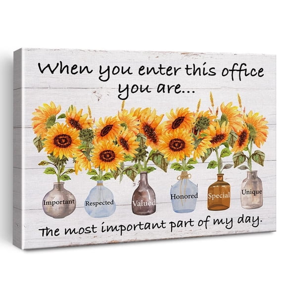 Motivational Quote When You Enter This Office You Are Canvas Teamwork Wall Art Office Home Decor Rustic Sunflower Poster