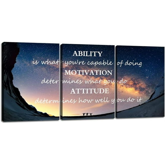 Motivational Quotes Canvas Wall Art Inspirational Ability Motivation Attitude Saying Words Posters Prints Entrepreneur Quote Home Office Bedroom Decor 3 Panels Ready to Hang - 36" W x 16" H