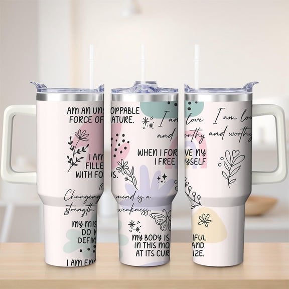Motivational Quotes Stainless Steel Insulated Mug with Lid and Handle, 30oz