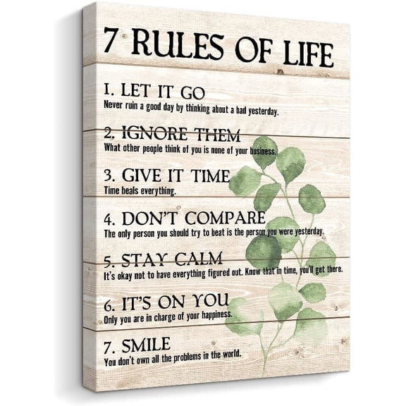 Motivational Quotes Wall Art- Plant Print 7 Rules of Life Inspirational Motto Canvas Print Home Office Wall Décor