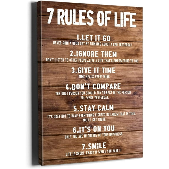 Motivational Quotes Wall Decor 7 Rules of Life Inspirational Great Motto Canvas Print Canvas Wall Art Framed 12x16 inch Framed Ready to Hang Brown