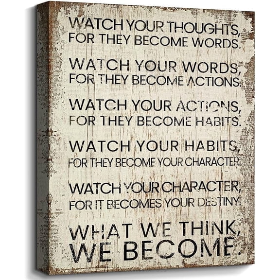 Motivational Quotes Watch Your Thoughts Wall Art Rustic Inspirational Canvas Prints Artwork Positive Thinking Poster Paintings for Classroom Office