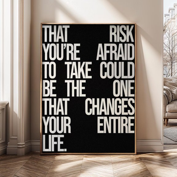 Motivational Risk Quote Success Mindset Typography Black White Entrepreneur Poster