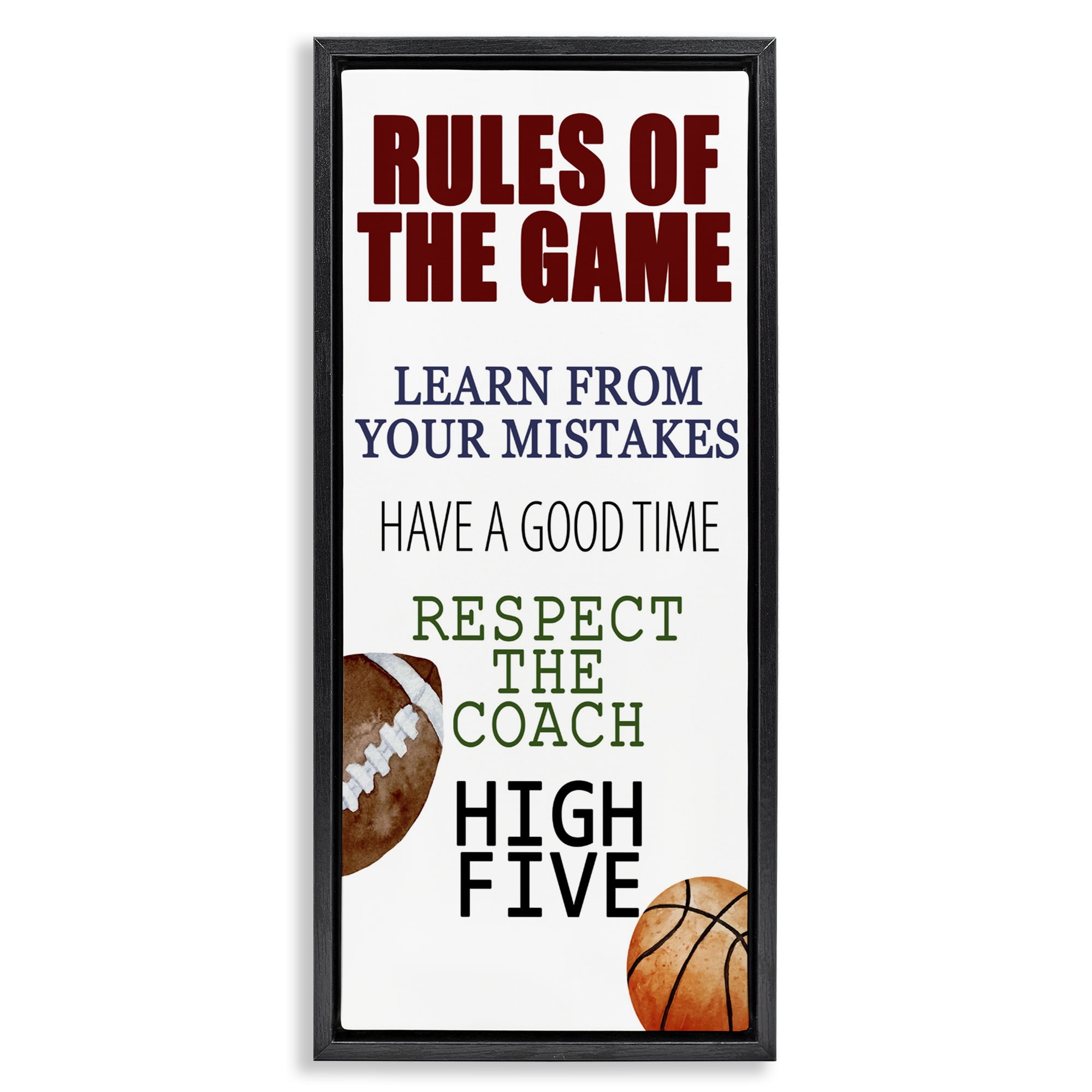Motivational Rules Of The Game Black Framed Floater Canvas Wall Art, design by Kim Allen