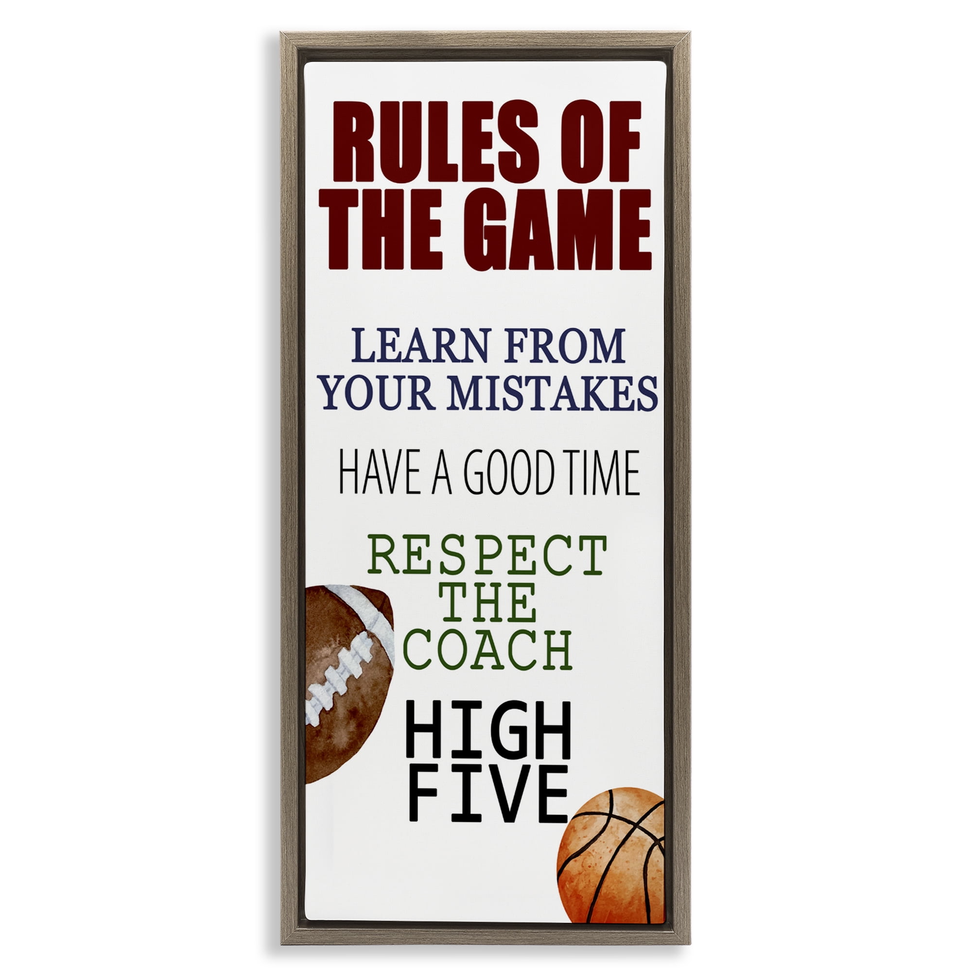 Motivational Rules Of The Game Brown Framed Floater Canvas Wall Art, design by Kim Allen