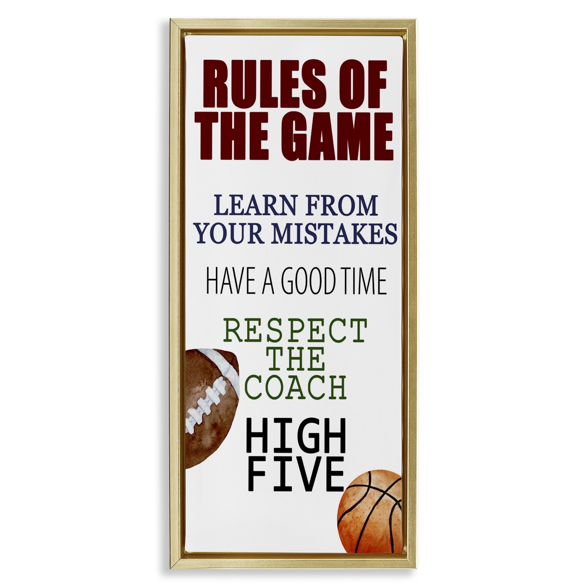 Motivational Rules Of The Game Gold Framed Floater Canvas Wall Art, design by Kim Allen