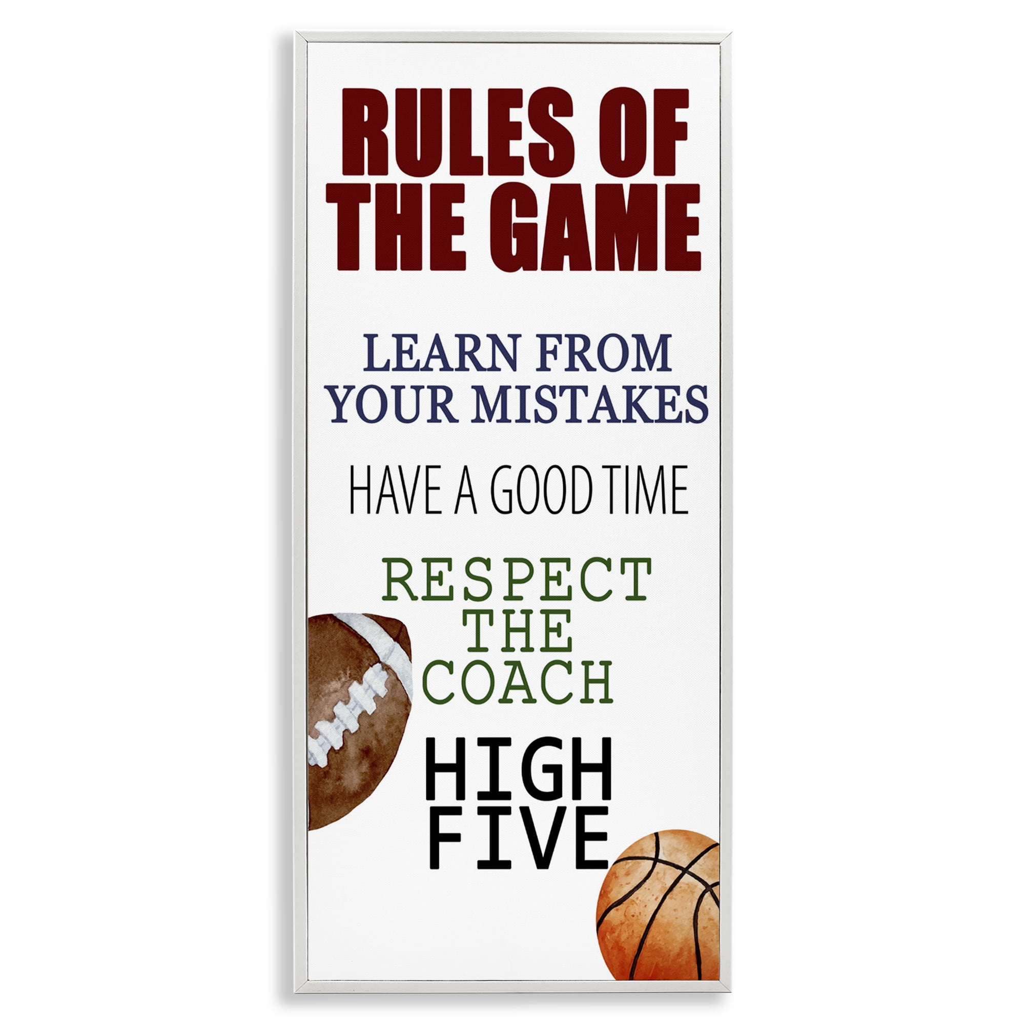 Motivational Rules Of The Game White Framed Giclee Art, design by Kim Allen