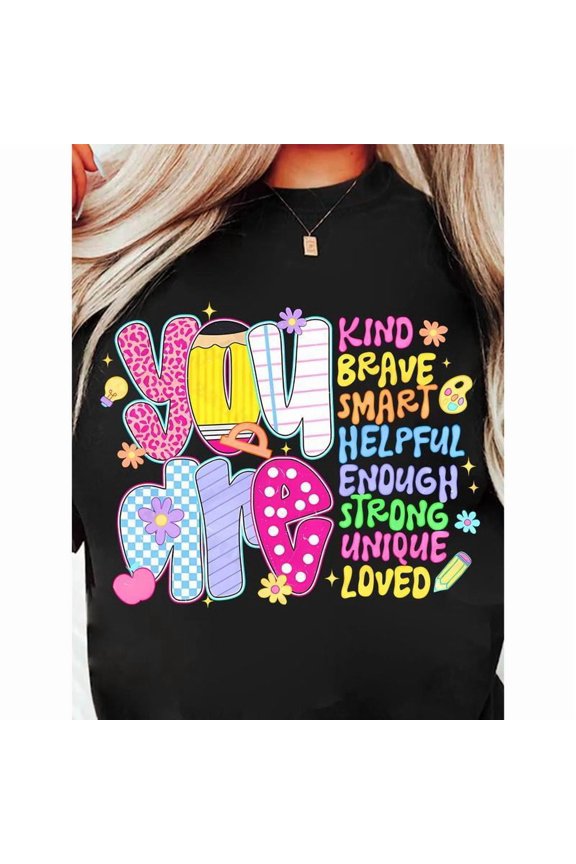 Motivational - School Graphic Tee, Tops Has Bold “Self - Worth” Design, Round Neck Regular Fit T-shirts, Size(S-5XL)
