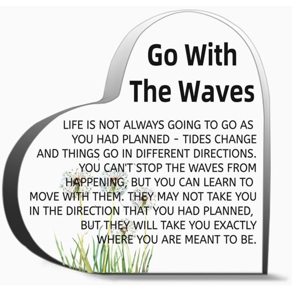 Motivational Sign Inspirational Desk Decor Go With The Waves Quote Acrylic Desk Plaque Sign Home Off Thank You Gifts For Women Men, Decoration Heart Shape Acrylic Sign Gift