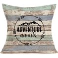 thumbnail image 1 of Motivational Signs Adventure Awaits Pillow Cover Retro Wood Background Decorative for Arrow Home Throw Pillow Case Cotton Linen Standard 18x18 Inch Cushion Shams, 1 of 4