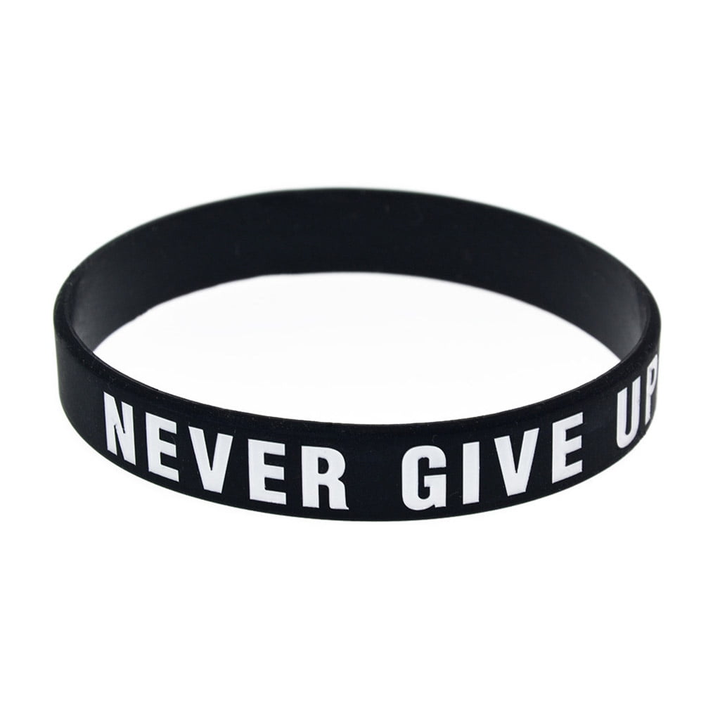 Motivational Silicone Wristband Never Give Up Colored Lettering
