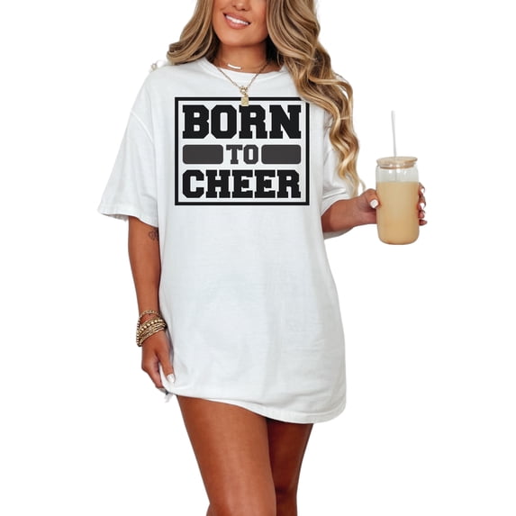 Motivational Spirit Born to Cheer, White Comfort Colors T-Shirt, Small