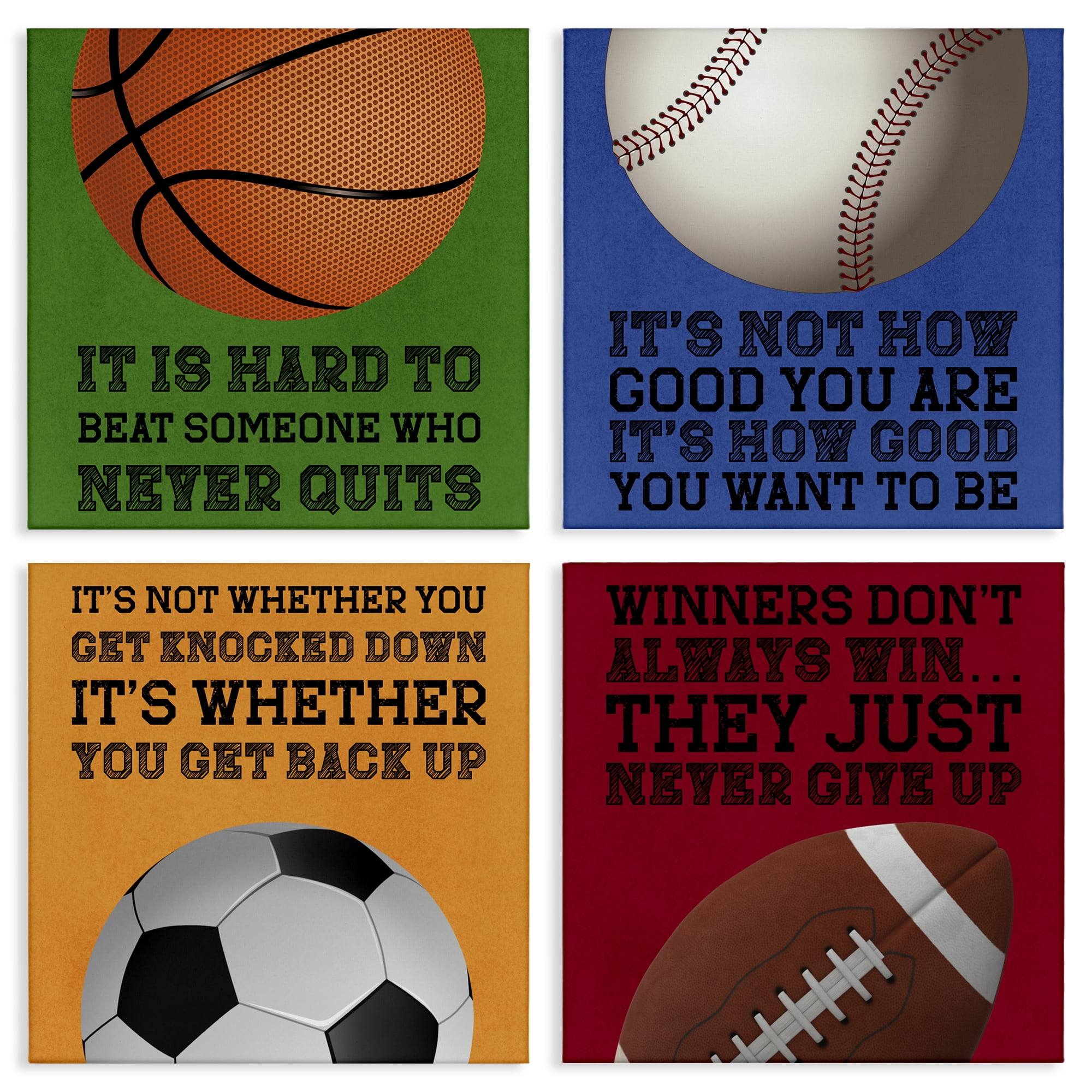 Motivational Sports Determination 4 Piece Canvas Wall Art Set, design by Marcus Prime