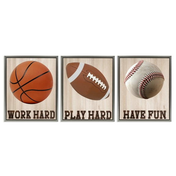 Stupell Industries Motivational Sports Words 3 Piece Gray Framed Floater Canvas Set, design by Marcus Prime, 31 x 25