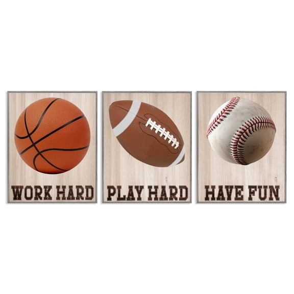 Stupell Industries Motivational Sports Words 3 Piece Gray Framed Giclee Art Set, design by Marcus Prime, 14 x 11