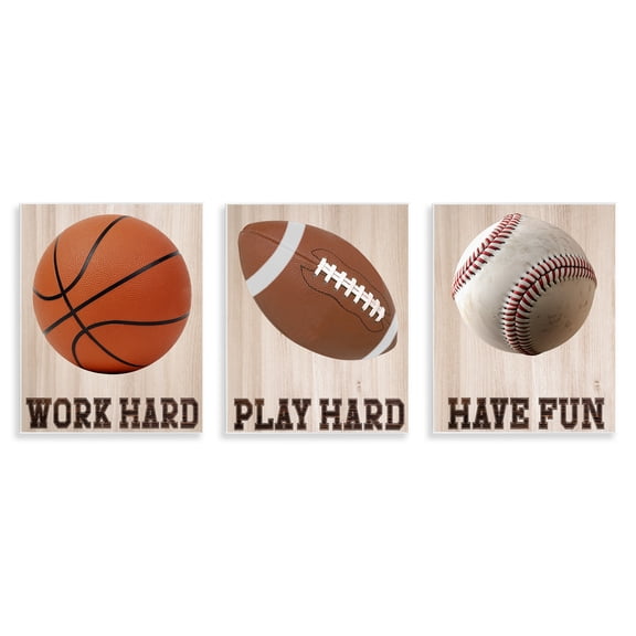 Stupell Industries Motivational Sports Words 3 Piece Wall Plaque Art Set, design by Marcus Prime, 14 x 11