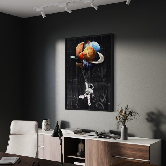 Motivational Stars Limit Quote Astronaut Holding Planets Balloons Wall Art Unframed Paper Print