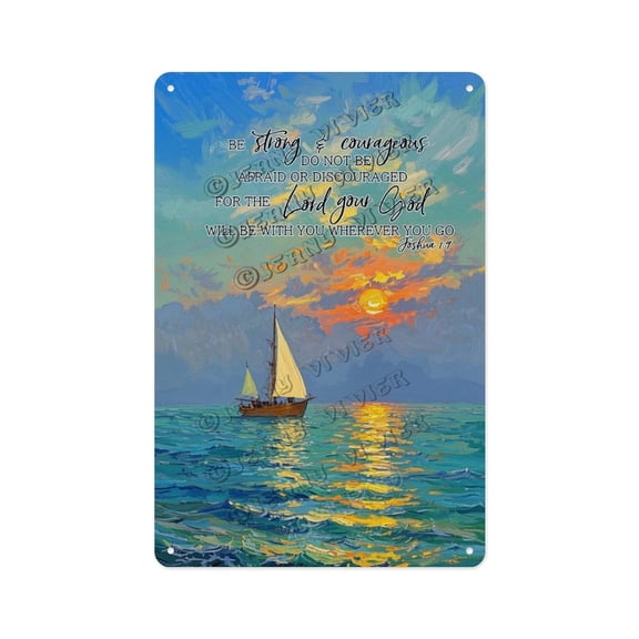 Motivational Sunset Sailboat Tin Sign 8x12 Inches - Nautical Home and Office Decor with Inspirational Quote for Relaxing Spaces