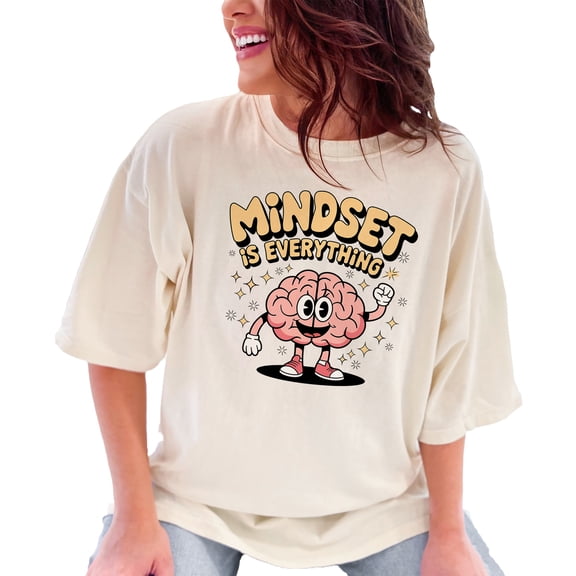 Motivational T-Shirt Mindset is Everything Graphic Tee Positive Thinking Shirt Uplifting Gift Cute Brain Design, Ivory Comfort Colors T-Shirt, 3XL