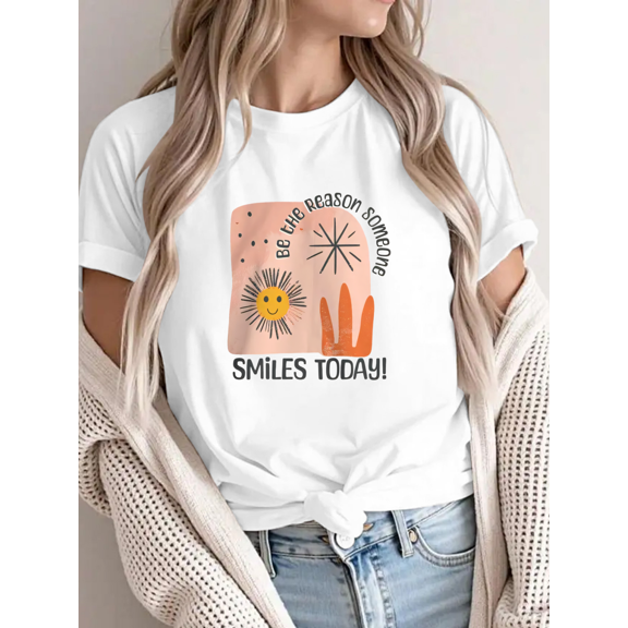Motivational Tee Encouraging Kindness and Positivity with a Cheerful Graphic Top Short Sleeve Round Neck White S-5XL