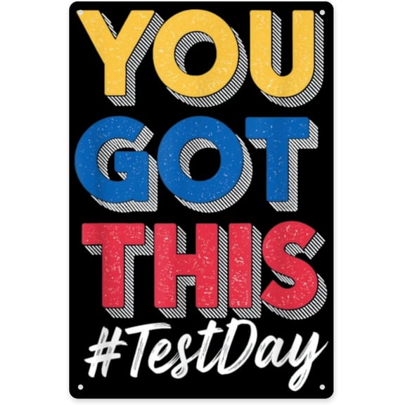 Motivational Test Day Retro Metal Wall Art Sign, Time to Focus Design, 8 x 12 Inch, Distressed Finish for Home, Classroom, Office or Bar Decor