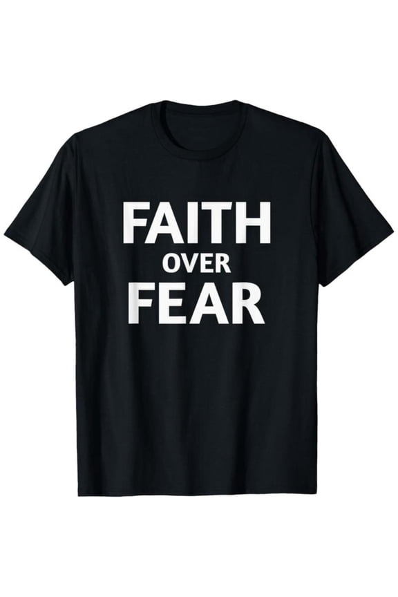 Motivational - Themed Patterned Tee,Tops Boasts "FAITH OVER FEAR" Text, Round Neck Regular Fit T - shirts, Size(S - 5XL)