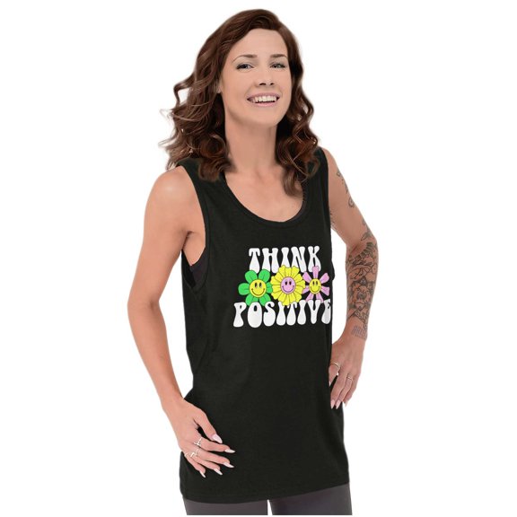 Motivational Think Positive Flowers Tank Top Tee Shirt Women Brisco Brands X