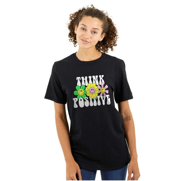 Motivational Think Positive Flowers Women's Graphic T Shirt Tees Brisco Brands S