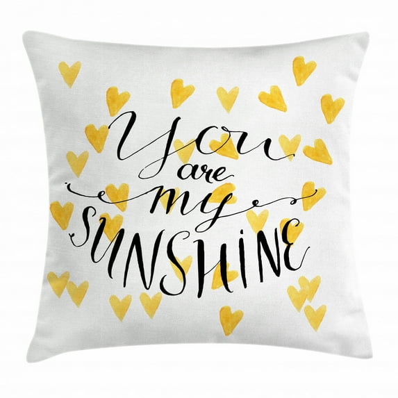 Motivational Throw Pillow Cushion Cover, Watercolor Effect Hearts Background with Calligraphy Quote, Decorative Square Accent Pillow Case, 24 X 24 Inches, Earth Yellow Black and White, by Ambesonne