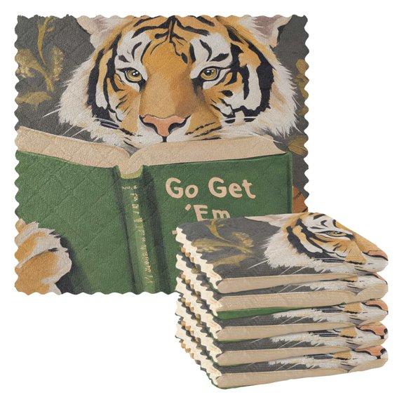 Motivational Tiger Reading Book Kitchen Cloth Dish Towels for Drying Washing Absorbent Dish Rags Reusable soft kitchen dishcloth set 6 Pack
