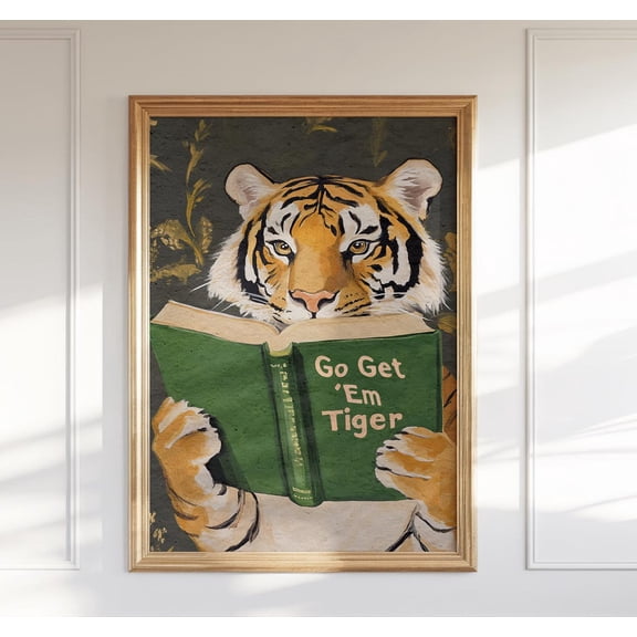Motivational Tiger Reading Print, Bookworm Wall Art For Library Office Or Study Decor